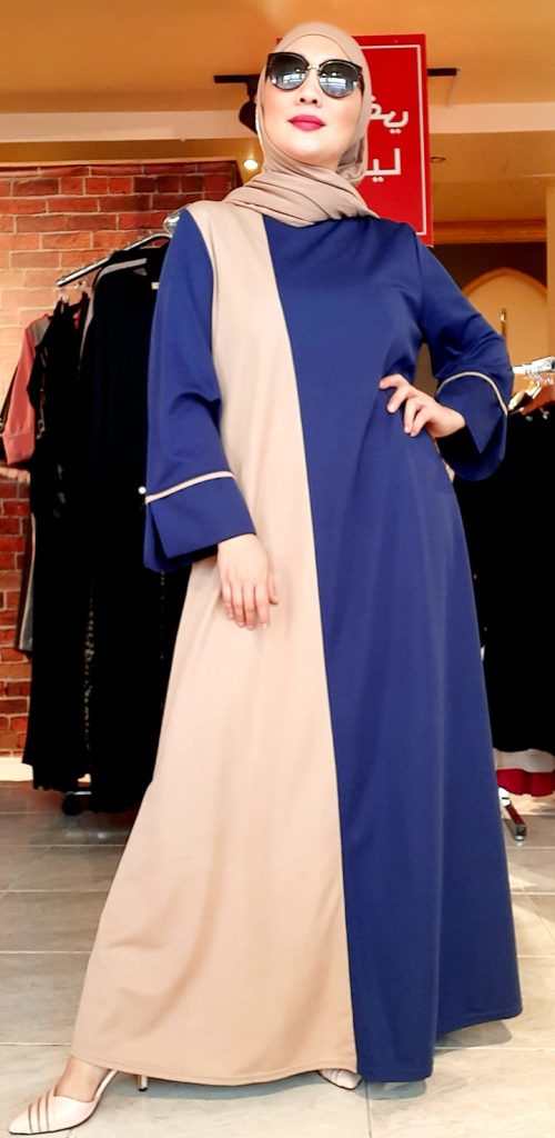 contrast abaya with open sleeves & contrast piping on sleeves 1